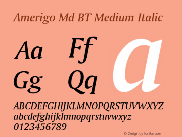 Amerigo Md BT Medium Italic Version 1.01 emb4-OT图片样张