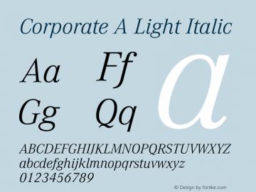 CorporateA-LightItalic Version 1.000;PS 1.00;hotconv 1.0.57;makeotf.lib2.0.21895图片样张