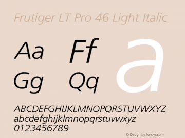 Frutiger LT Pro 45 Light Italic Version 1.02图片样张