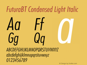 FuturaBT Cond Light Italic Version 3.10, build 16, s3图片样张