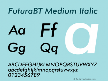 FuturaBT Medium Italic Version 3.10, build 19, s3图片样张