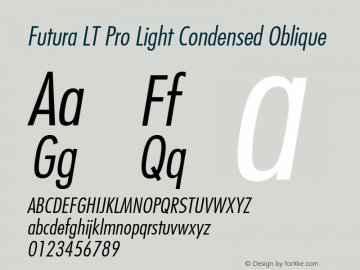 Futura LT Pro Light Cond Italic Version 1.00 Build 1000图片样张