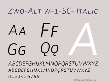 Zwo-Alt w-1-SC- Italic 4.313 Font Sample