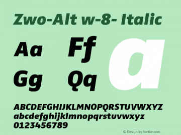 Zwo-Alt w-8- Italic 4.313 Font Sample
