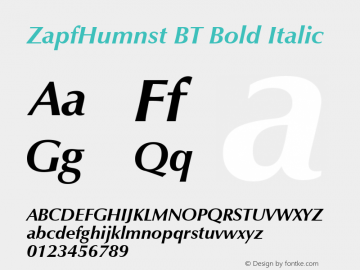 ZapfHumnst BT Bold Italic Version 1.01 emb4-OT图片样张