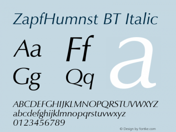 ZapfHumnst BT Italic Version 1.01 emb4-OT图片样张