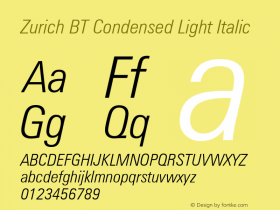 Zurich LtCn BT Light Italic Version 1.02图片样张