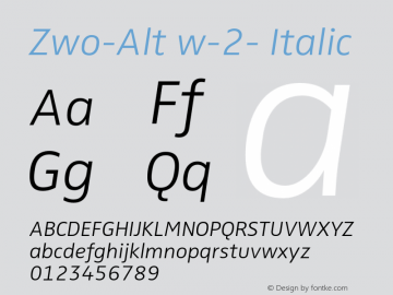 Zwo-Alt w-2- Italic 4.313 Font Sample