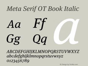 Meta Serif OT Book Italic Version 7.600, build 1030, FoPs, FL 5.04图片样张