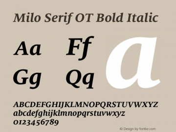 Milo Serif OT Bold Italic Version 7.600, build 1028, FoPs, FL 5.04图片样张