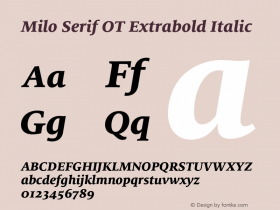 Milo Serif OT Extrabold Italic Version 7.600, build 1028, FoPs, FL 5.04图片样张