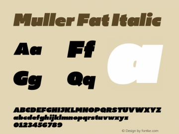 Muller-FatItalic Version 1.000;PS 001.000;hotconv 1.0.88;makeotf.lib2.5.64775图片样张