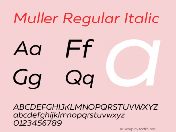Muller-RegularItalic Version 1.000;PS 001.000;hotconv 1.0.88;makeotf.lib2.5.64775图片样张