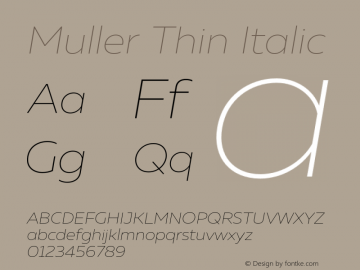 Muller-ThinItalic Version 1.000;PS 001.000;hotconv 1.0.88;makeotf.lib2.5.64775图片样张