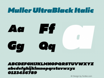 Muller-UltraBlackItalic Version 1.000;PS 001.000;hotconv 1.0.88;makeotf.lib2.5.64775图片样张