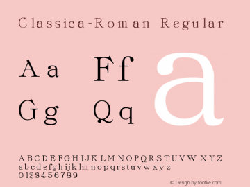 Classica-Roman Regular Altsys Fontographer 3.5  3/29/92 Font Sample