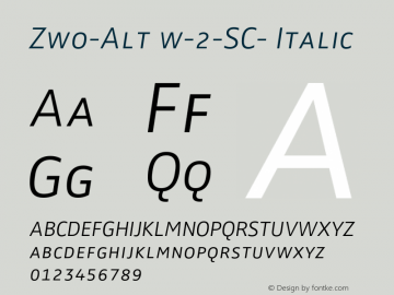 Zwo-Alt w-2-SC- Italic 4.313 Font Sample