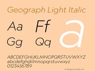 Geograph Light Italic Version 1.008;hotconv 1.0.116;makeotfexe 2.5.65601图片样张