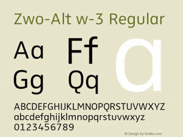Zwo-Alt w-3 Regular 4.313 Font Sample