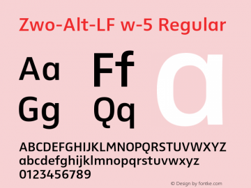 Zwo-Alt-LF w-5 Regular 4.313 Font Sample