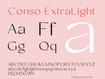 Conso ExtraLight Version 1.000;hotconv 1.0.109;makeotfexe 2.5.65596图片样张