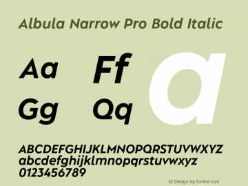 Albula Narrow Pro Bold Oblique Version 1.000;hotconv 1.0.109;makeotfexe 2.5.65596图片样张