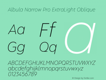 Albula Narrow Pro ExtraLight Oblique Version 1.000;hotconv 1.0.109;makeotfexe 2.5.65596图片样张