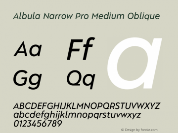 Albula Narrow Pro Medium Oblique Version 1.000;hotconv 1.0.109;makeotfexe 2.5.65596图片样张