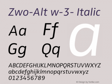 Zwo-Alt w-3- Italic 4.313 Font Sample