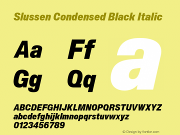 Slussen Condensed Black Italic Version 1.000;Glyphs 3.1.1 (3148)图片样张