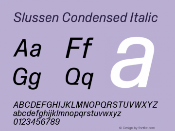 Slussen Condensed Italic Version 1.000;Glyphs 3.1.1 (3148)图片样张