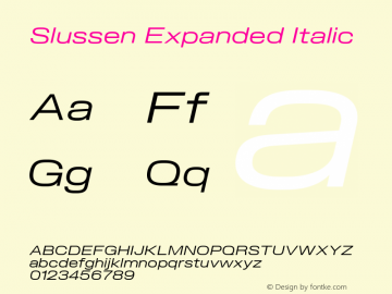 Slussen Expanded Italic Version 1.000;Glyphs 3.1.1 (3148)图片样张
