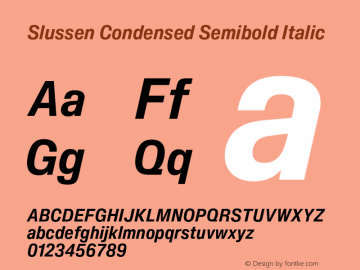 Slussen-CondensedSemiboldItalic Version 1.000;Glyphs 3.1.1 (3148)图片样张