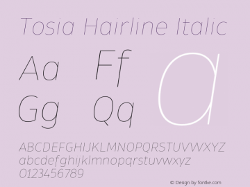 Tosia Hairline Italic Version 1.000;PS 001.000;hotconv 1.0.88;makeotf.lib2.5.64775图片样张