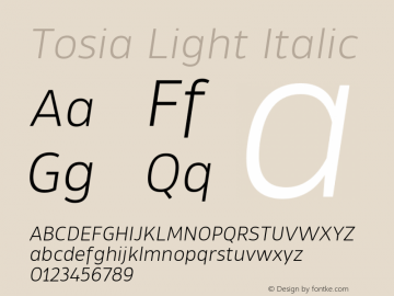 Tosia Light Italic Version 1.000;PS 001.000;hotconv 1.0.88;makeotf.lib2.5.64775图片样张