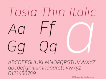 Tosia Thin Italic Version 1.000;PS 001.000;hotconv 1.0.88;makeotf.lib2.5.64775图片样张