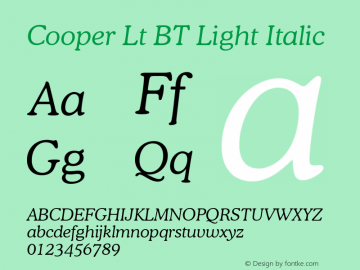 Cooper Lt BT Light Italic Version 1.01 emb4-OT图片样张