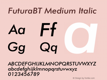 FuturaBT Medium Italic Version 3.10, build 19, s3图片样张