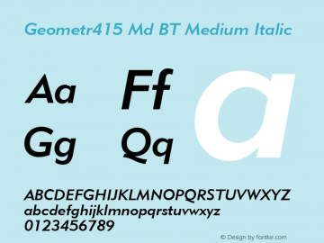 Geometr415 Md BT Medium Italic Version 1.01 emb4-OT图片样张