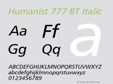 Humanist 777 BT Italic Version 1.02图片样张