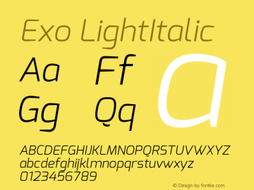 Exo LightItalic Version 1.00 Font Sample