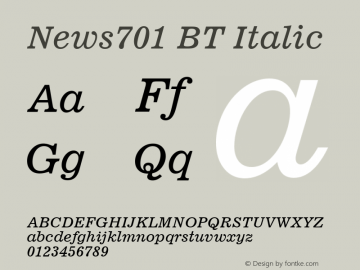 News701 BT Italic Version 1.01 emb4-OT图片样张