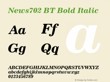News702 BT Bold Italic Version 2.00图片样张