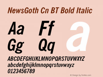 NewsGoth Cn BT Bold Italic Version 1.01 emb4-OT图片样张