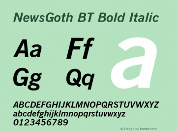 NewsGoth BT Bold Italic Version 1.01 emb4-OT图片样张