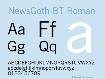 NewsGoth BT Roman Version 1.01 emb4-OT图片样张