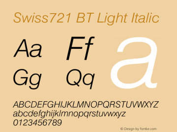 Swiss721 Lt BT Light Italic Version 5.0图片样张