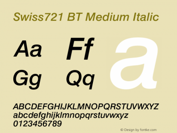 Swiss721 Md BT Medium Italic Version 5.0图片样张