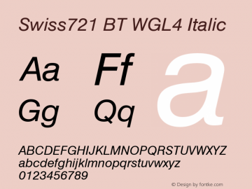 Swiss721 BT WGL4 Italic Version 4.00图片样张