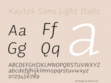 Kaytek Sans Light Italic Version 1.00, build 6, s3图片样张